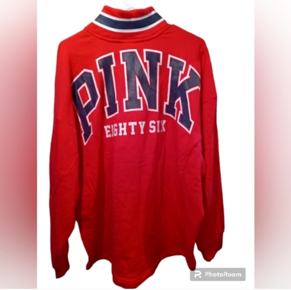 PINK VS Quarter Zip Oversized Jersey Sweatshirt Red, Blue & White NWOT - Picture 6 of 6